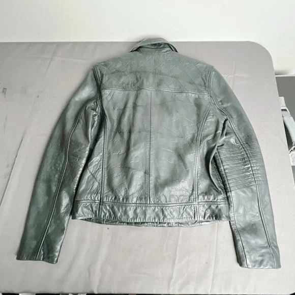 Lucky Brand Pin Dot Genuine Lamb Leather Moto Jacket Black S